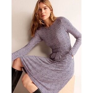 Boden Amelie Long Sleeve Jersey Dress US 10 Pink Floral Pockets